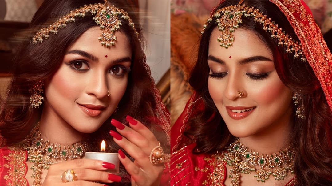 লাল বেনারসিতে ঝলমলে সাদিয়া আয়মান