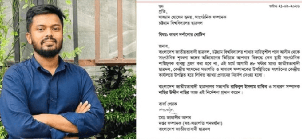 ফেসবুকে প্রতিবাদ জানিয়ে পোস্ট, চবি ছাত্রদল নেতাকে শোকজ